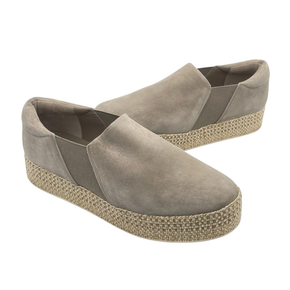 Vince Wilden Neutral Gray Kid Suede Platform Slip On Espadrille Sneakers